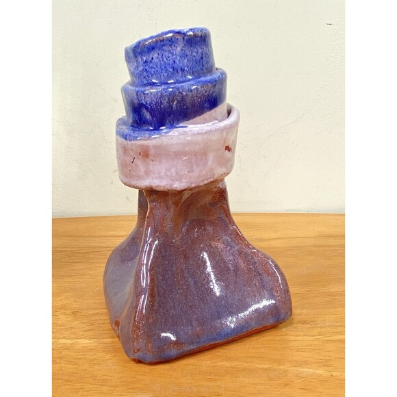Vintage 5.5" Abstract Hand-Painted Redware Studio Art Pottery Pinched Vase - Picture 2 of 11